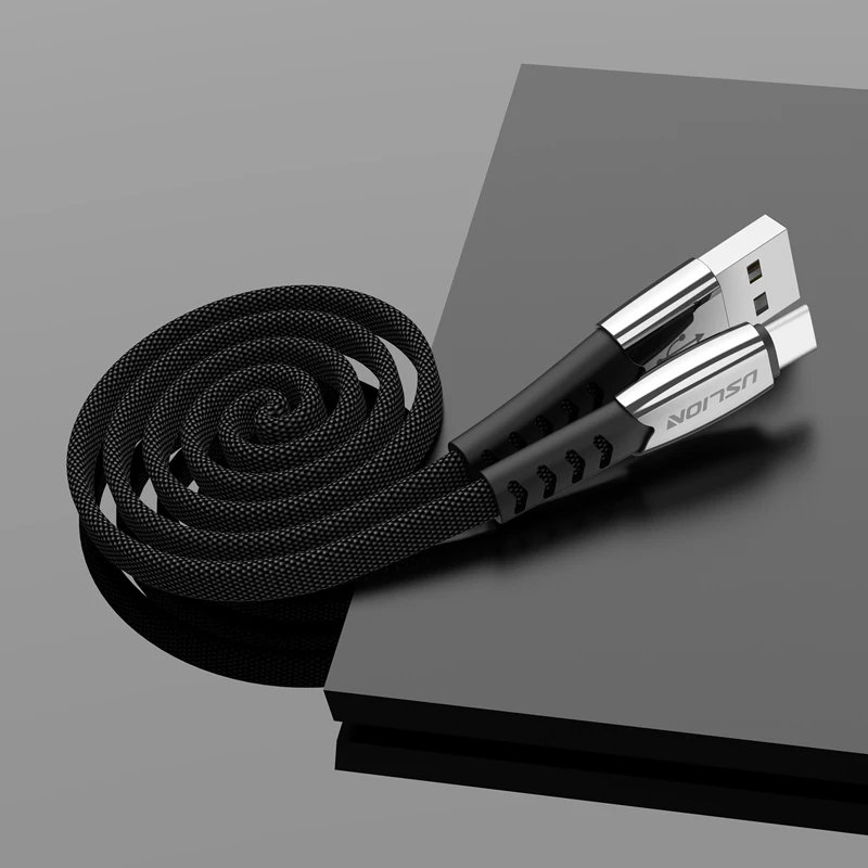 USLION usb type-C кабель для быстрой зарядки кабель для синхронизации данных type C кабель для samsung Galaxy S10 Plus Xiaomi huawei usb зарядный шнур - Цвет: Black
