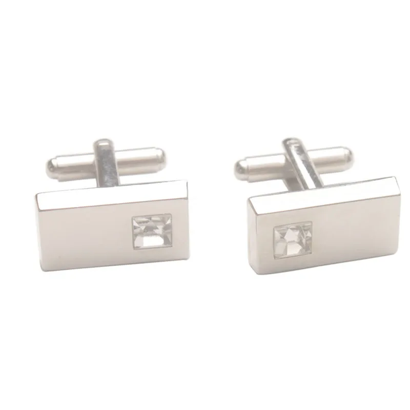 1 Pair of Silver Tone Rhinestone Rectangle Cuff links Mens Cufflinks #93879 | Украшения и аксессуары