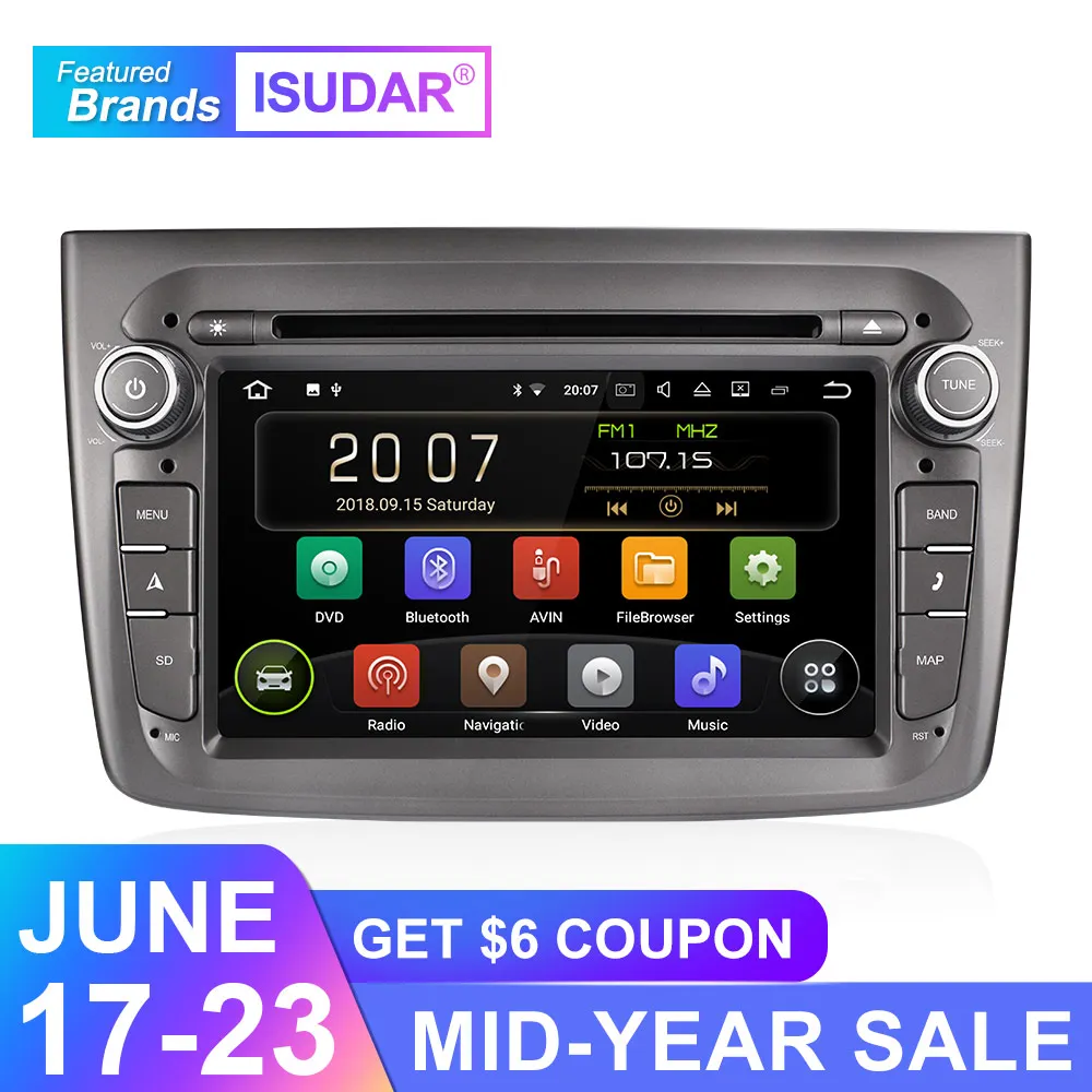 Isudar 2 Din Авто Радио Android 9 для Alfa Romeo Mito 2008 quad core ram 2G Автомобильный мультимедийный