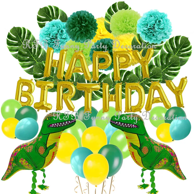 

Dinosaur Party Decoration Jungle Safari Party Supplies Foil Balloons Tropical Palm Leaves Dino Birthday Party Wedding Decor