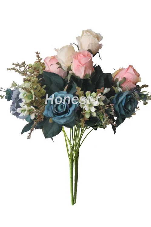 

Artificial Multi-Coloured Rose Silk Fake Flowers Bounquet, Home Hotel Room Wedding Decoration(Blue,Purple ,White,Pink)