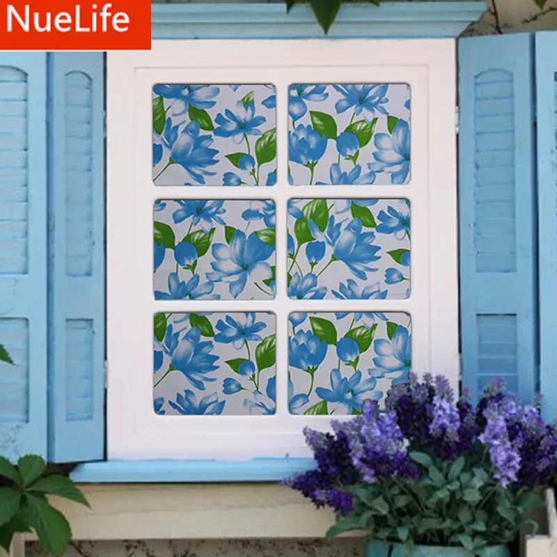 60x100 см синий цветок толстое матовое стекло фильм Ванная комната Кухня балкон