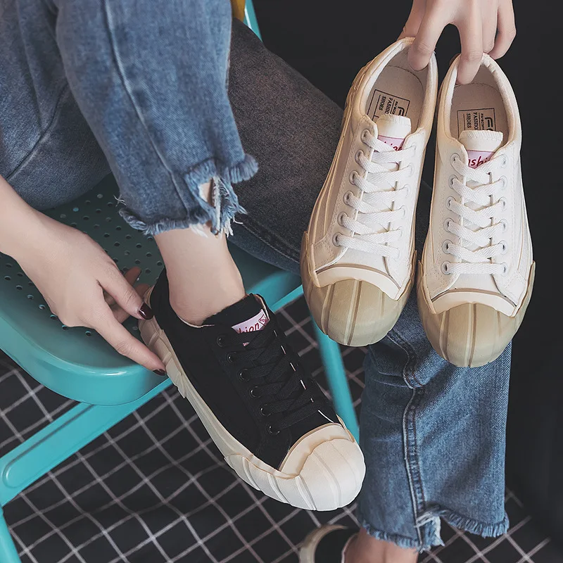 Женская парусиновая обувь на плоской подошве белые кроссовки шнурках в