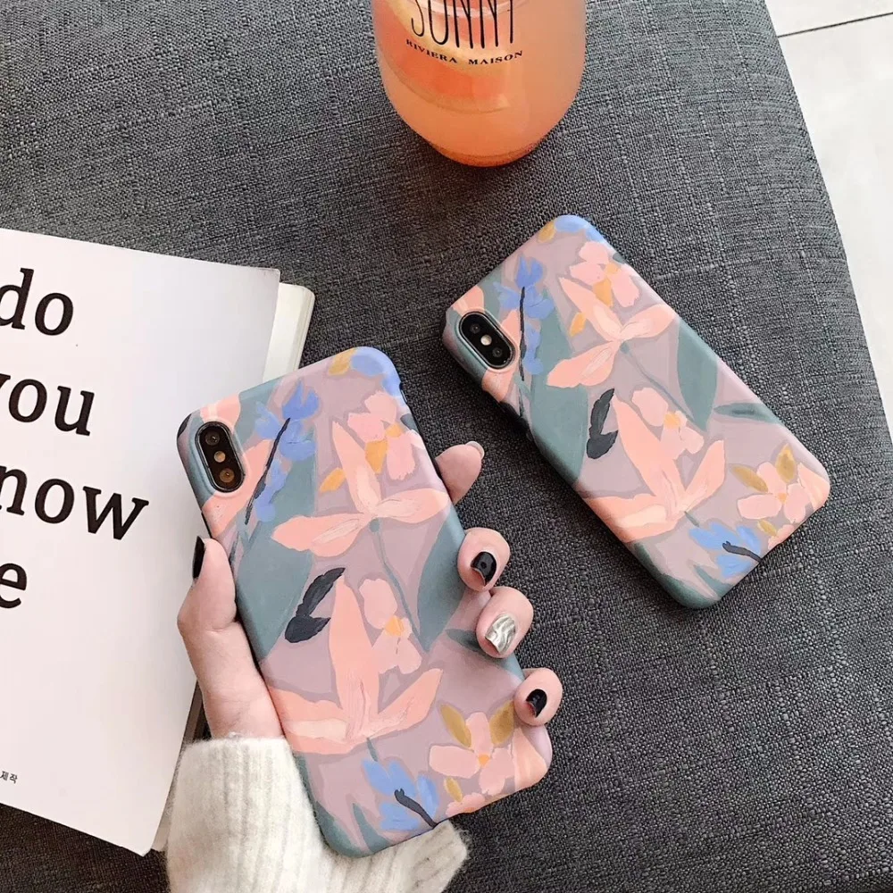Винтажный цветочный матовый чехол для iphone 6 6P 7 8 7P 8P и X XS Max XR |