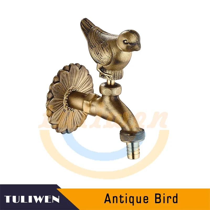 Bird-Antique Декоративный античный латунный садовый открытый кран, кран для холодной воды-с набором латунных быстроразъемов для 1/" дюймового шланга - Цвет: Bird-Antique