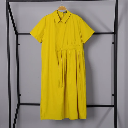 yellow WBB3423 XITAO, женское платье миди на завязках, элегантное, повседневное, размера плюс, подиум, воротник Питер Пэн, винтажный стиль, женские топы, Новинка лета, WBB3423 - Цвет: yellow WBB3423