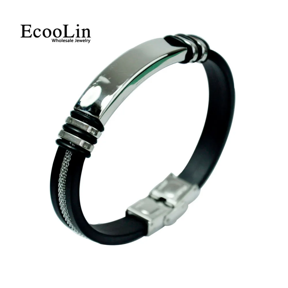 Мужской браслет из нержавеющей стали черный резиновый в стиле панк LR4094