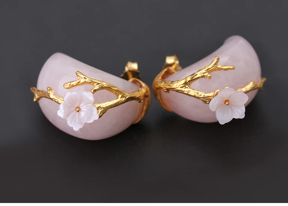 Lotus Fun Настоящее серебро 925 проба Натуральный камень креативные ювелирные изделия ручной работы цветок сливы набор ювелирных изделий с кольцом Серьги-гвоздики