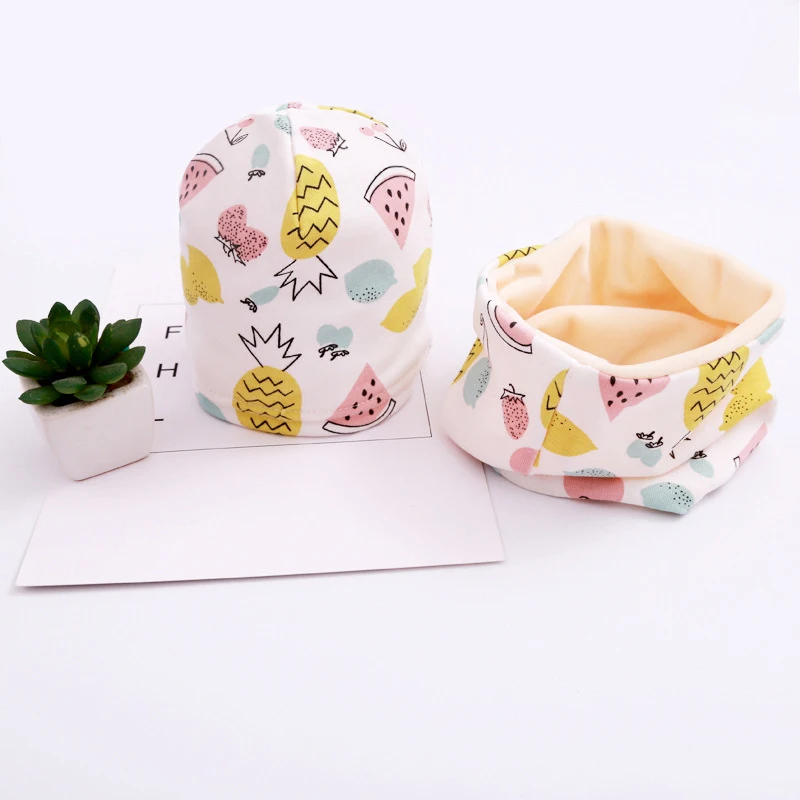 Шапка и шарф Детские хлопковые с фруктами овечками звездами львом плюшевые |