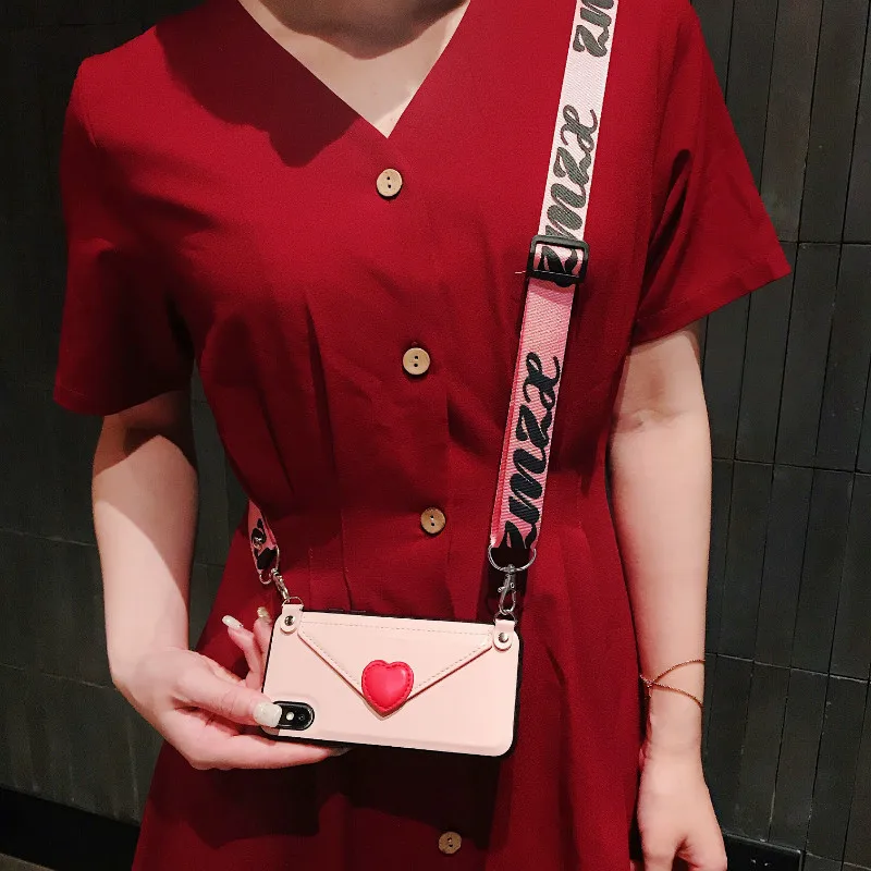 cute card wallet leather phone case Crossbody bag for iphone XS MAX case 11 pro max X XR 6S 7 8 plus s10 plus s8 s9 note8 note9