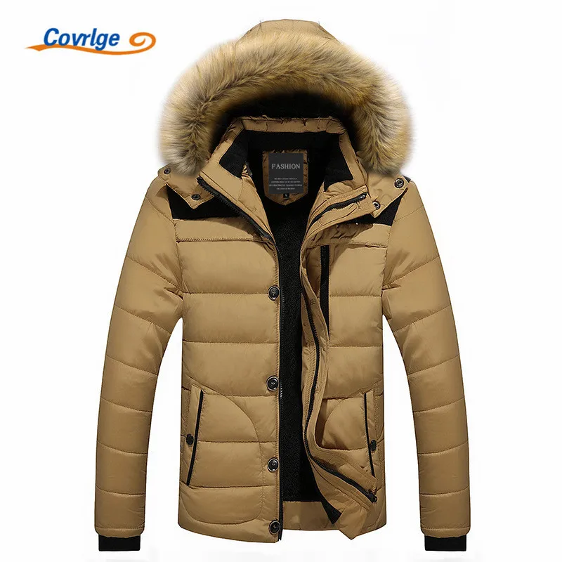 Covrlge 2017 Mens Coats Parkas Fashion Warm Winter Parka Men Clothing Overseas Fur Hood Male Jacket Cold Casual Parks MWM009