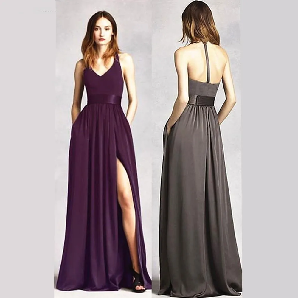 Бордовое платье подружки невесты шифоновое для длинное свадебное Vestido Dama De Honra