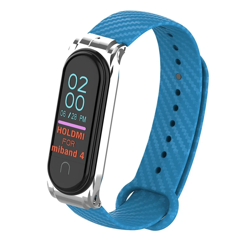 YUEDAER высокое качество Mi Band 4 ремешок из мягкого кремния и углеродного волокна для Xiaomi Mi Band 4 ремешок металлический корпус браслет Miband4 черный синий