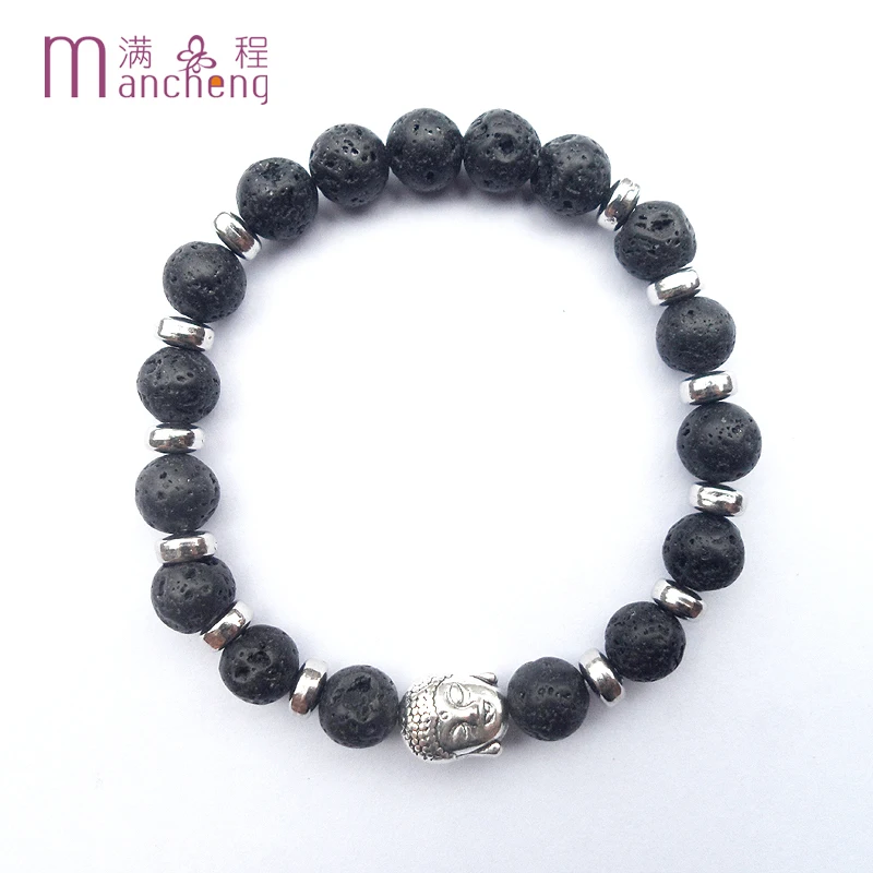 Трендовый 8 мм браслет из натурального вулканического камня Будды мужской с