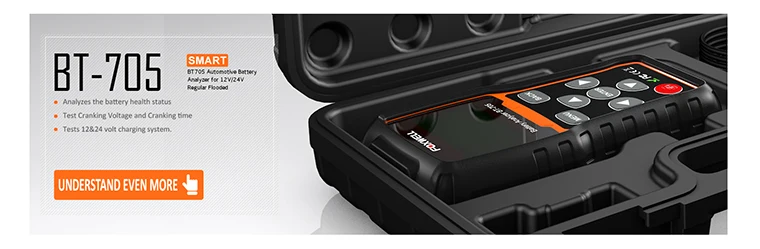FOXWELL BT705 12 В 24 В тестер батареи 100-2000 CCA система зарядки для автомобилей тяжелых грузовиков затопленный гелевый Аккумулятор AGM анализатор