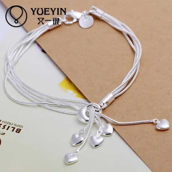 Hot Selling Wholesale Silver Plated Tassel Charm Bracelet &amp Bangles Crystal Chunky Chain for Women |