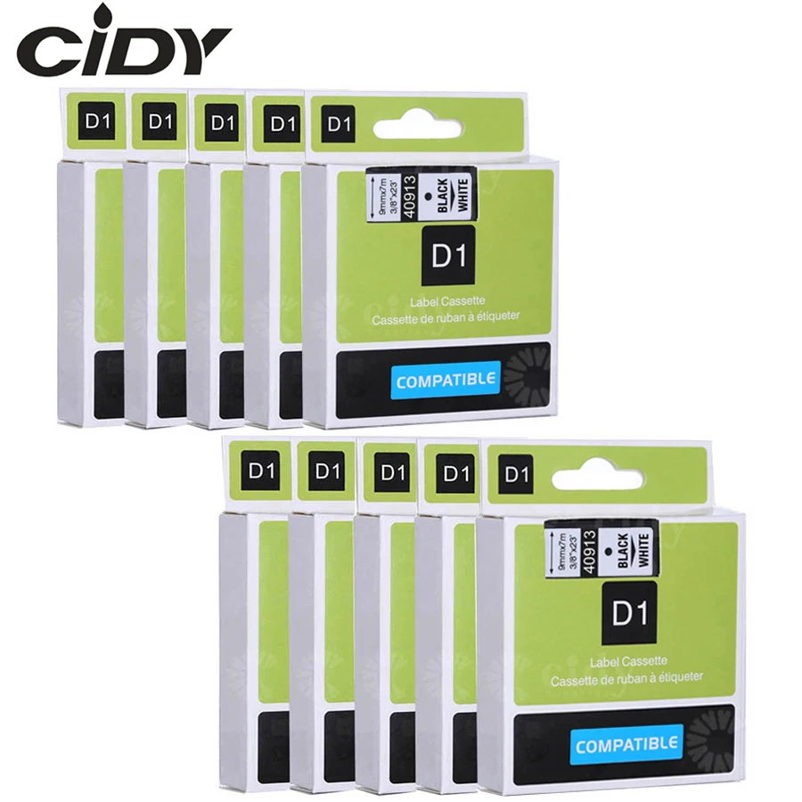 Cidy 10 шт. 3/8 &quot* 23&quot 9 мм * 7 м черная на белом совместимом кассета для принтеров dymo d1