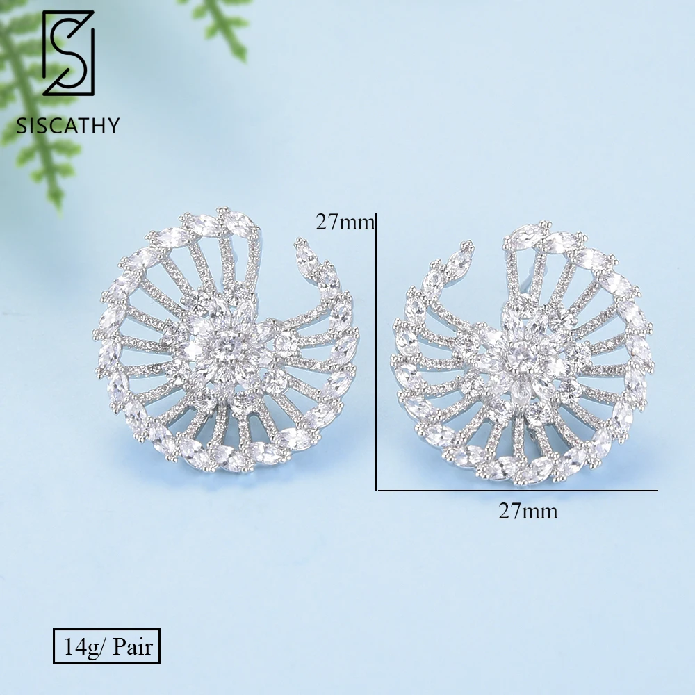 

SISCATHY Korean Style Fashion Round Flower Shape Full Cubic Zirconia Stud Earrings For Women boucle d'oreille femme 2020 New