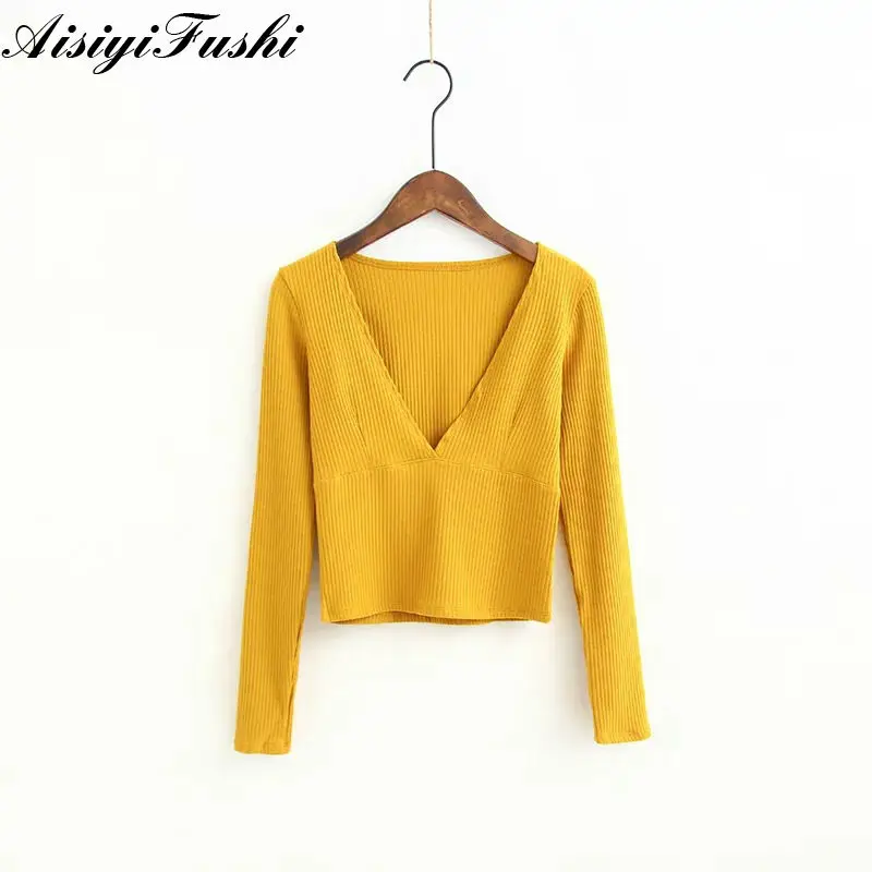 Thin V Neck Sweater Women Low Collar Sexy Knit Shirt Pullover Army Green Knitted Long Sleeve Spring Autumn | Женская одежда