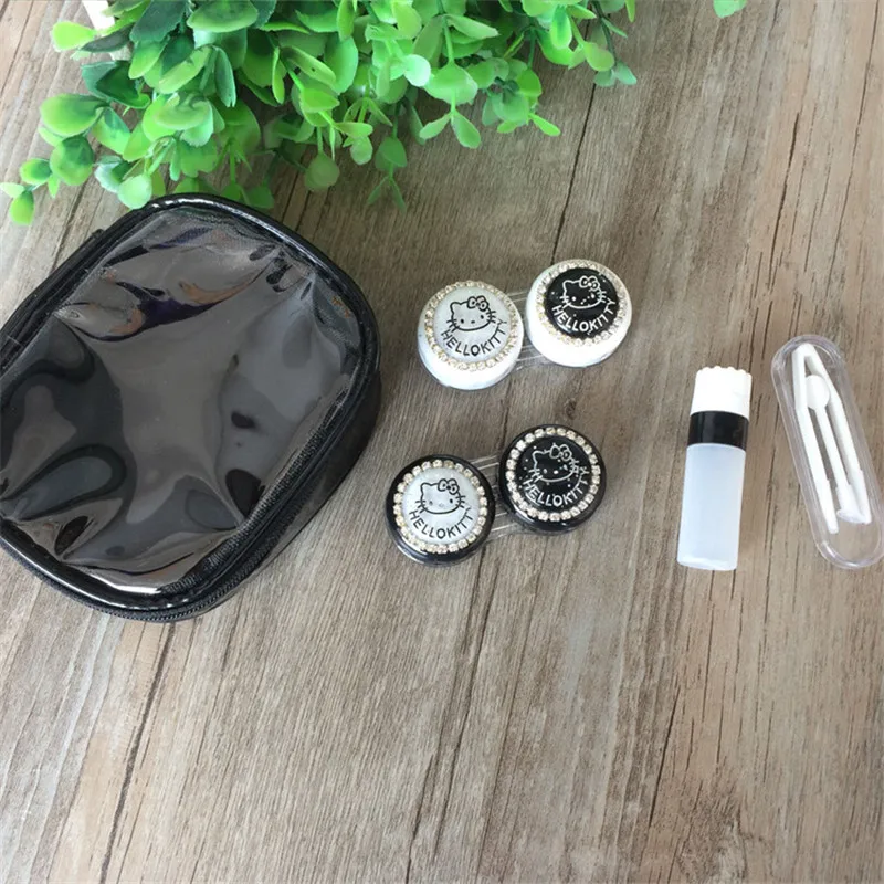 Женская шкатулка для контактных линз XZJJA Черная Шкатулка с мультяшным котом