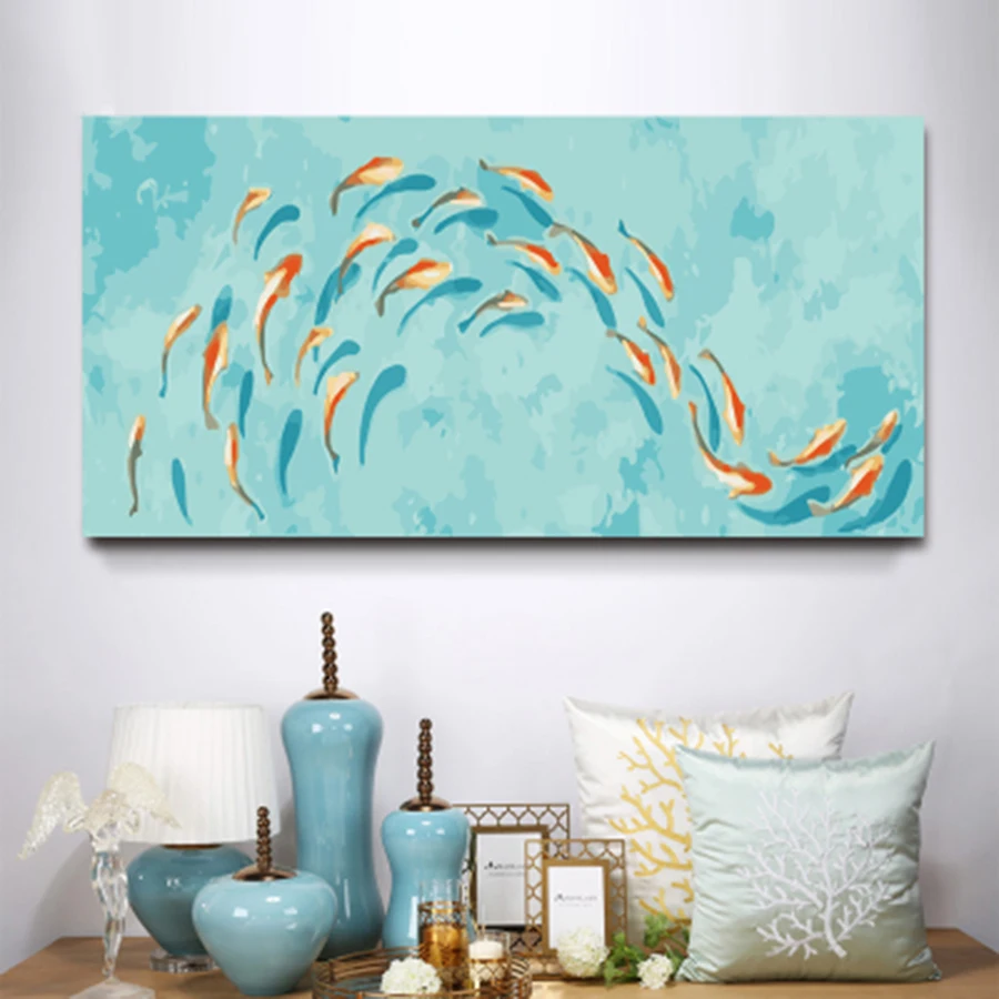 

A group of fish painting DIY digital the living room entrance a decorative pendant size their color coloring graffiti