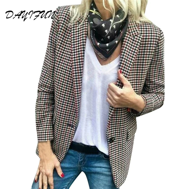 Женский Повседневный клетчатый костюм Блейзер куртка верхняя одежда кардиган