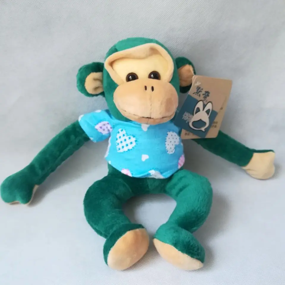 

new toy about 24cm green monkey soft doll magnet monkey with cloth, plush toy,baby toy gift h0358