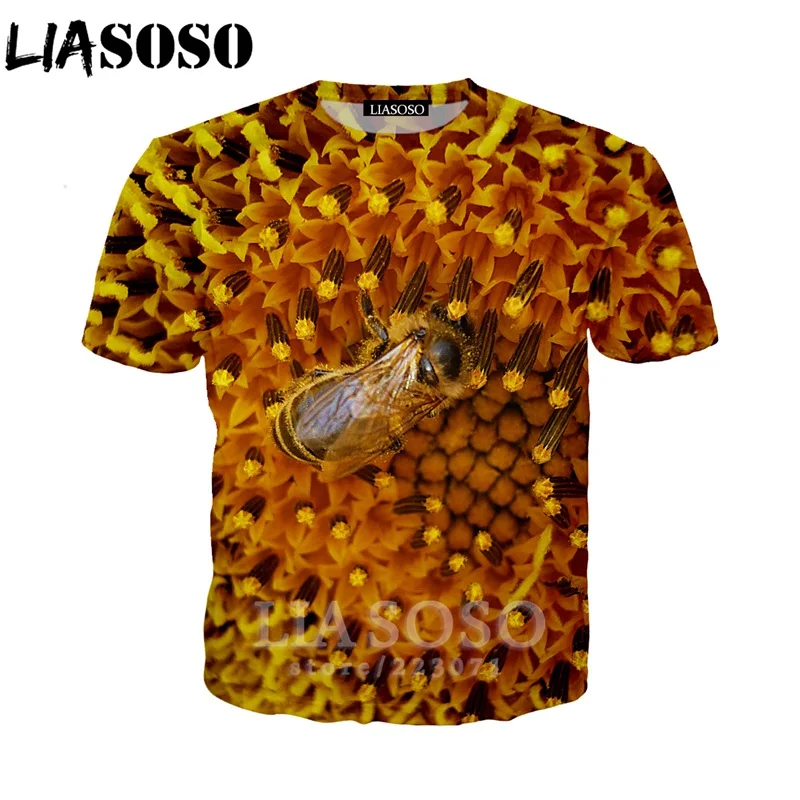 LIASOSO Summer New Men Women Sweatshirt 3D Print Animal Bee Short Sleeve T Shirt Fashion Harajuku Hip Hop Top Pullover A194-02 | Мужская