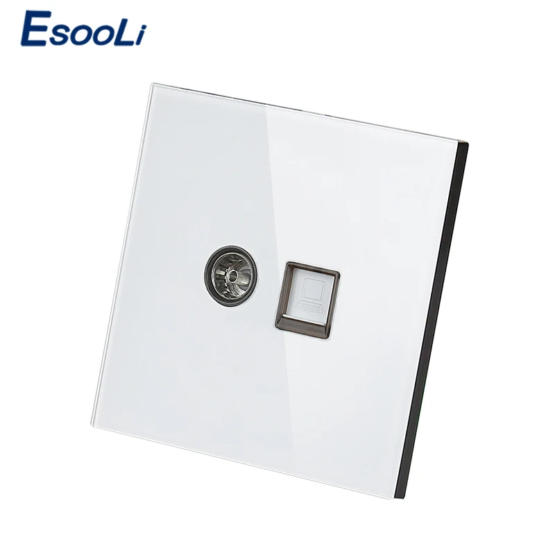 Esooli белая Роскошная панель из закаленного стекла RJ45 Интернет разъем с ТВ