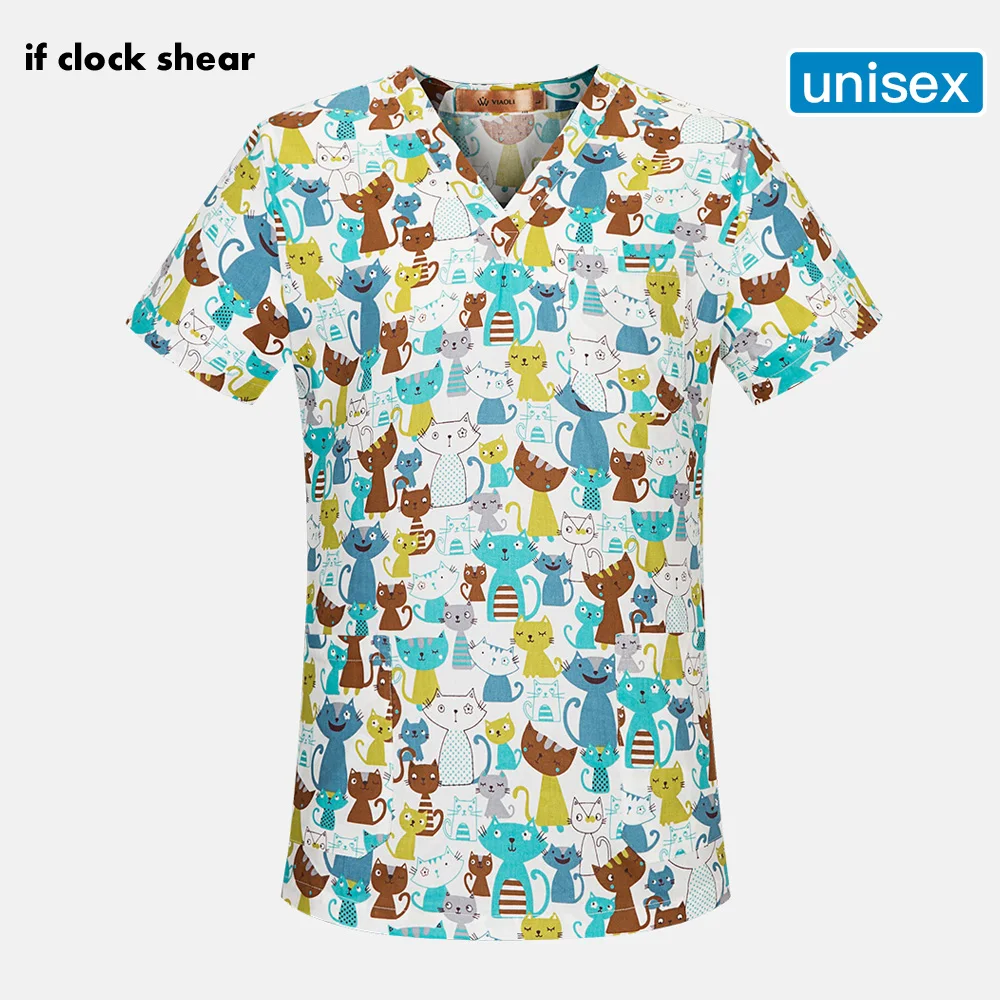 Unisex Medical nursing scrubs uniform Cartoon printing Dentistry pharmacy work clothes pet Nurse doctor set Beauty salon uniform