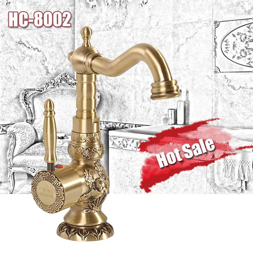 

1PC HC-8002 High Quality Full Continental antique copper basin faucet washbasin Hot and Cold Water Hot Sale