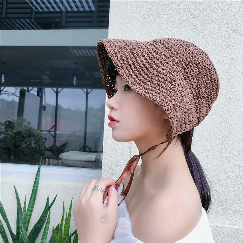 Шляпка от солнца Соломенная женская складная хлопковая пляжная Панама модная