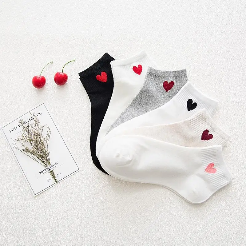10 pairs / pieces pairing red heart cute college wind simple basic fresh hot spring and summer women's cotton socks direct | Женская