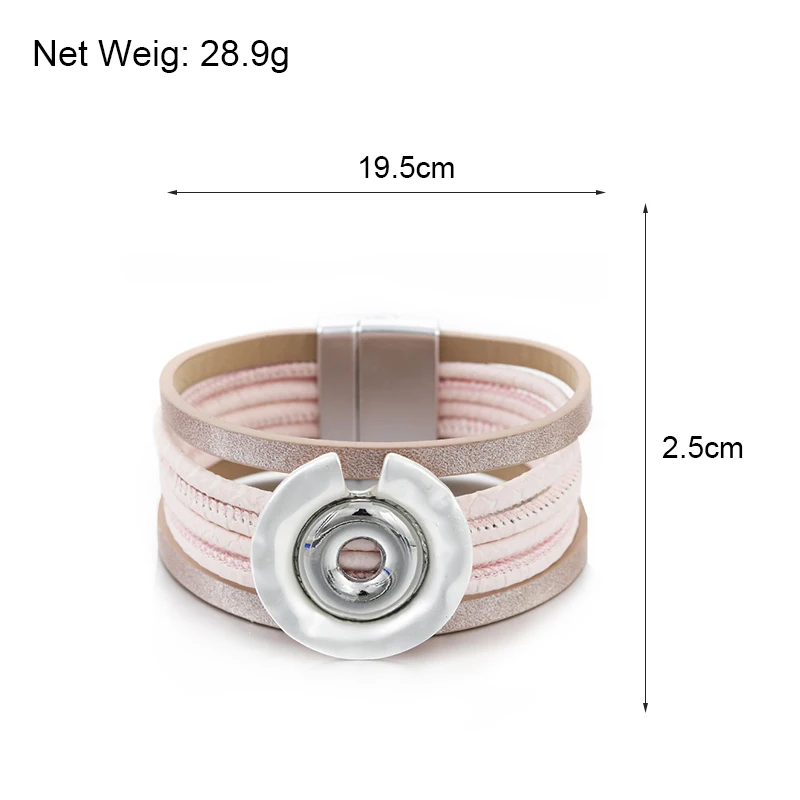 

ALLYES Pink Slender Strip Leather Bracelet Jewelry Fashion Round Metal Charm Boho Multilayer Wide Wrap Bracelets Femme Jewelry