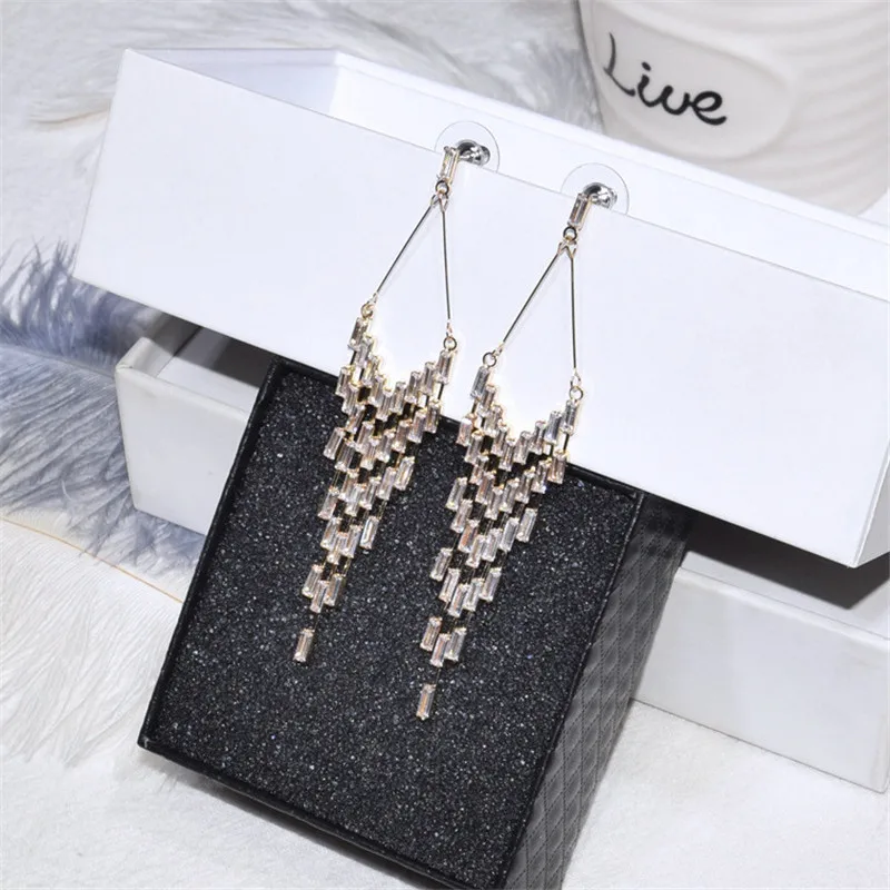 

Ajojewel Crystal Zircon Bridal Chandelier Earrings Luxurious Women Tassel Earrings Long Accesoire Femme Bijoux