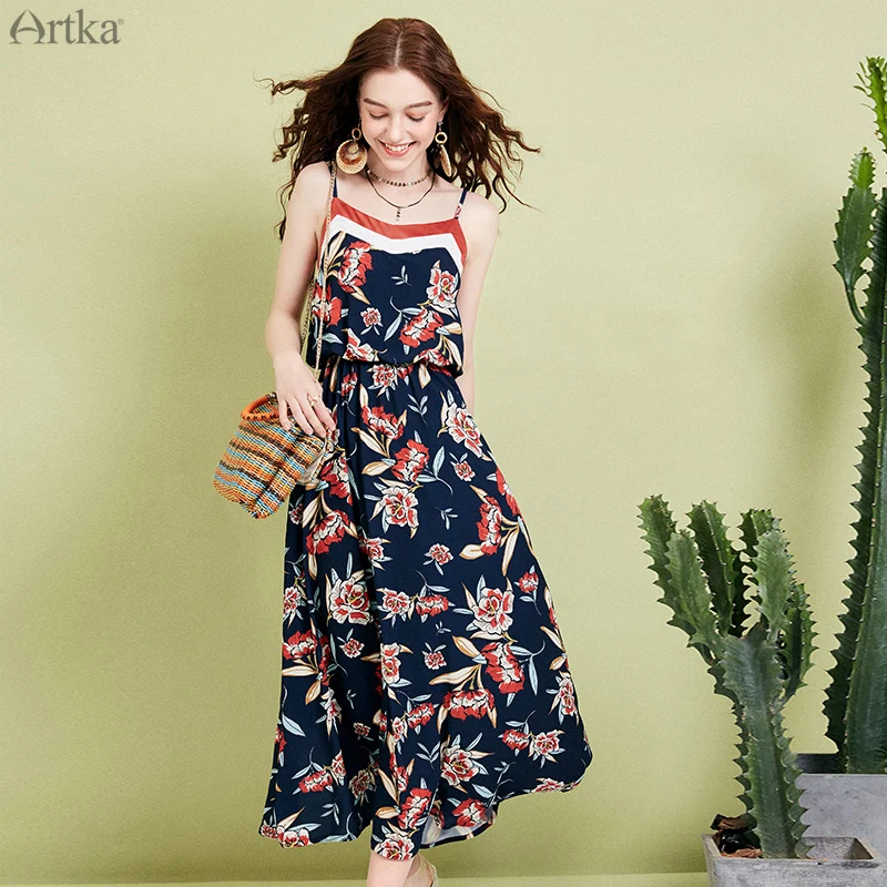 Женское платье с цветочным принтом ARTKA длинное регулируемое из шифона на тонких