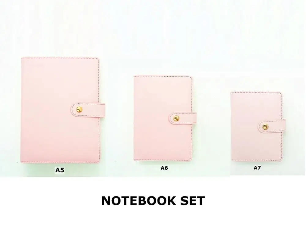PINK NOTEBOOK SET A5 A6 A7 свободные блокнот со съемными листами Искусственная кожа путешествия журнал спирали многоразового в сплошной цвет связующего планировщик, записная книжка для составления расписания: Harphia - Цвет: PINK NOTEBOOK SET