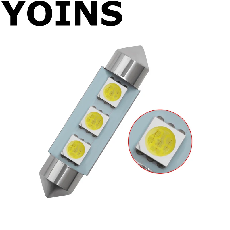 2 шт./лот 31 мм 36 39 41 3 SMD 5050 Светодиодная чисто белая Автомобильная гирлянда для