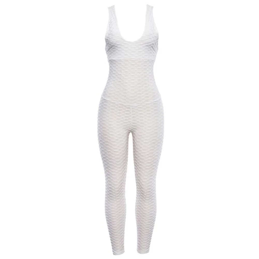 White Jumpsuit Женские спортивные комбинезоны сексуальные с открытой спиной обтягивающие бандажные боди повседневные Комбинезоны комбинезон длинные штаны спортивный костюм для фитнеса - Цвет: White Jumpsuit