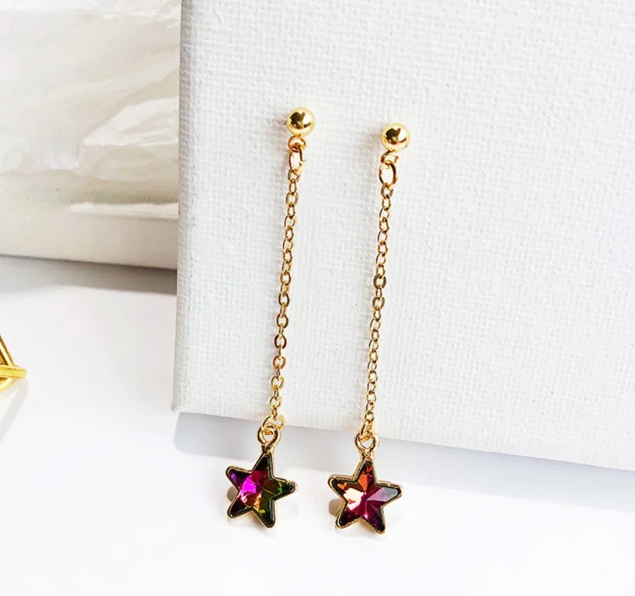 Маленькая Переливающаяся звезда кристалл длинная тонкая цепочка висячие серьги