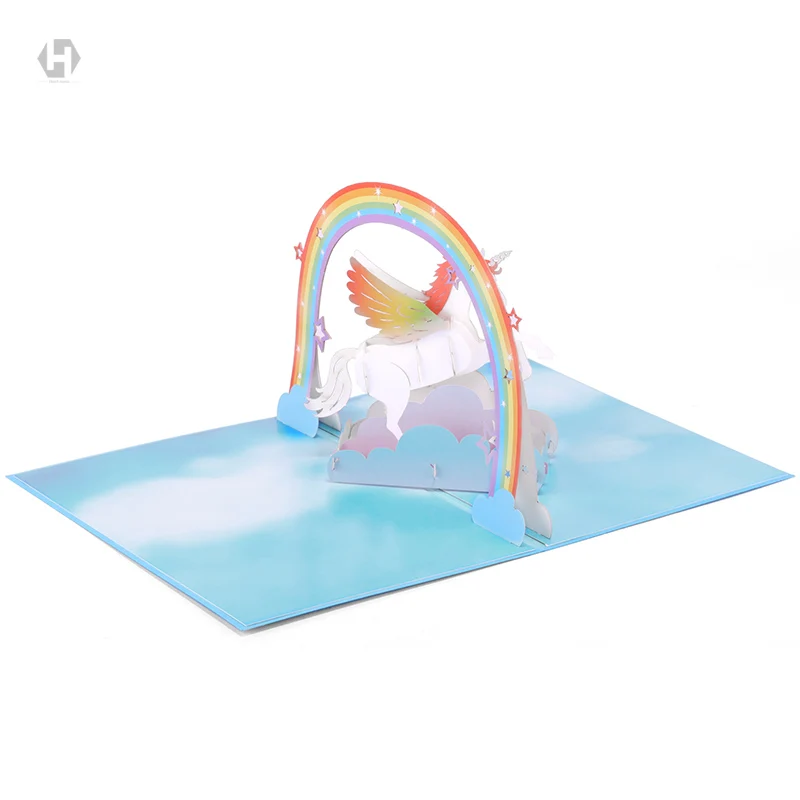 Сердце Луна Единорог карты лазерная 3D резки бумаги всплывающие licorne с конвертом