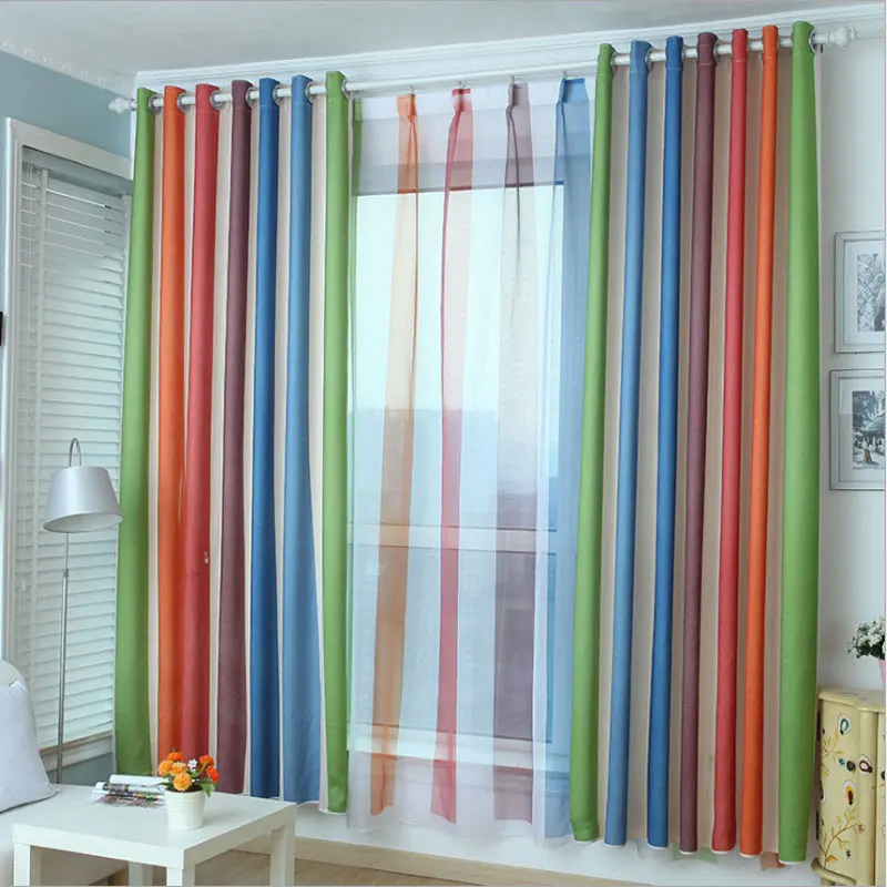 Цветные затемняющие жаккардовые шторы в европейском стиле для спальни полосатые