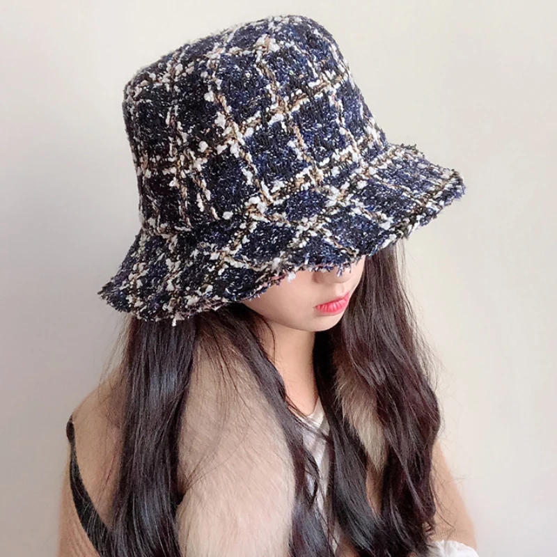 

HT2037 New Autumn Winter Hats for Women Flat Top Ladies Hat Bucket Vintage Retro Knitted Fisherman Cap Female Panama Bucket Hats