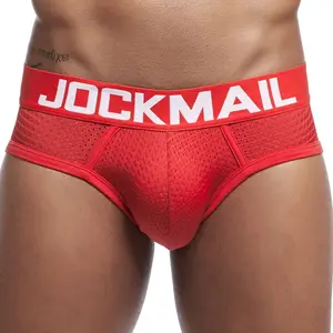 JOCKMAIL, Сетчатое мужское бикини, гей нижнее белье, сексуальные мужские трусы-бикини, cuecas calzoncillos hombre, одноцветные мужские трусики