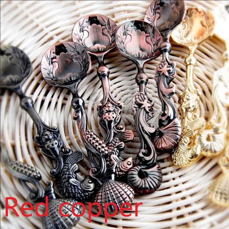 Red copper Высокое качество Винтаж Ложка десертная мороженого ложки столовые приборы Кофе питьевой инструменты Кухня гаджет ложка Нержавеющая сталь - Цвет: Red copper