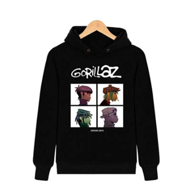 black Осень зима рок Толстовка Gorillaz мужская одежда Повседневный музыкальный пуловер с длинными рукавами толстовки с капюшоном плюс размер XS-XXXL - Цвет: black