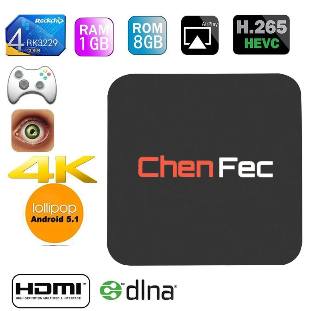 CHENFEC Q1 pro 4 K Android ТВ коробка RK3229 1G/8G Quad core K/2 H.265 3D 2 4G Wi Fi телевизионная приставка OTT