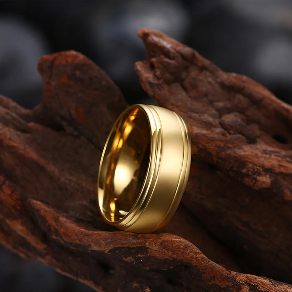 Кольцо обручальное из нержавеющей стали золотого цвета 8 мм | Украшения и