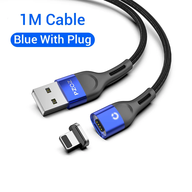 1m Blue with Plug Магнитный usb-кабель для зарядки PZOZ, кабель Micro usb для быстрой зарядки, магнитный usb-кабель type c для зарядки iphone, xiaomi, samsung, шнур - Цвет: 1m Blue with Plug