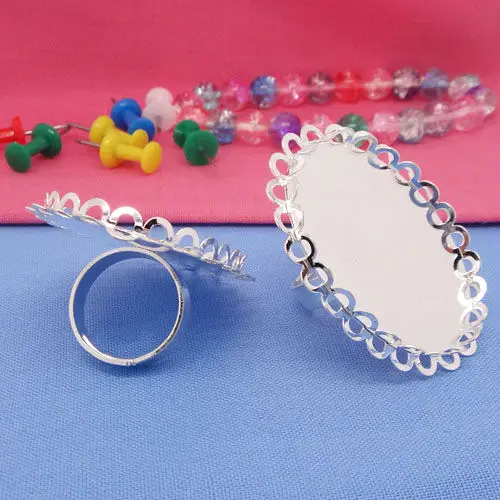 6pcs Silver Plated Adjustable Ring Blank with inner 13*18 Bezel Setting Tray for Cameo Cabochons Diy Jewelry